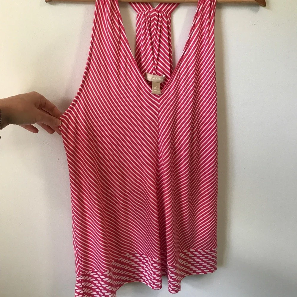 Banana Republic Pink & White Tank Top, Size L - Picture 2 of 13